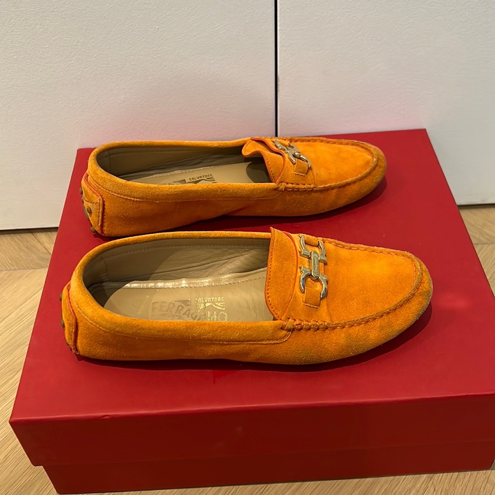 Orange Ferragamo loafers size 7